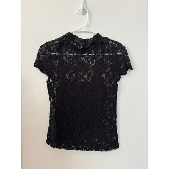 Zara Women's Black Sheer Lace Blouse With Built in Camisole Size Small - Picture 1 of 5